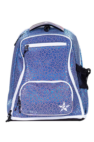 Mochila Cheer Leopard Blue - Cierre Blanco