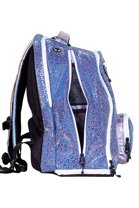 Mochila Cheer Leopard Blue - Cierre Blanco