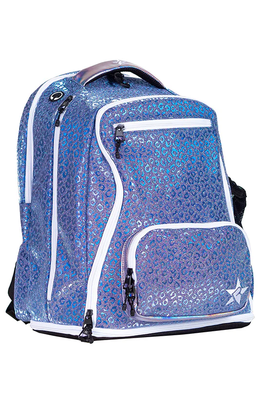 Mochila Cheer Leopard Blue - Cierre Blanco