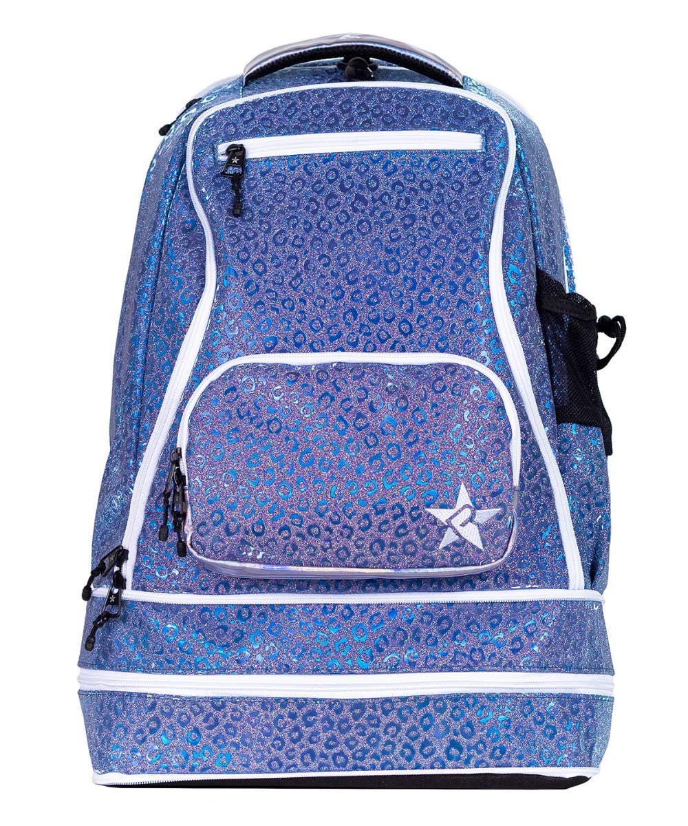 Mochila Cheer Leopard Blue - Cierre Blanco